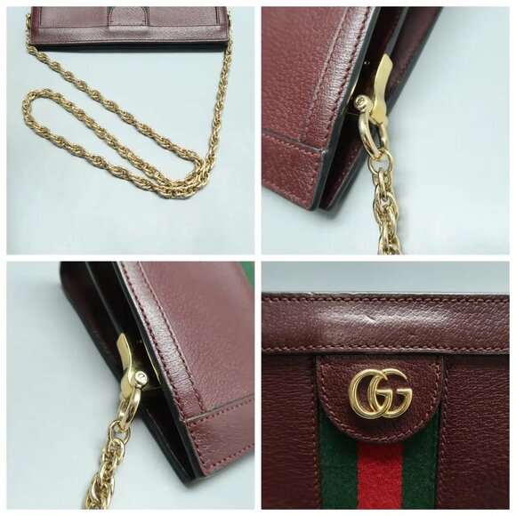 GUCCI Ophidia Maroon Leather Shoulder Bag 813-022425 - Picture 7 of 12